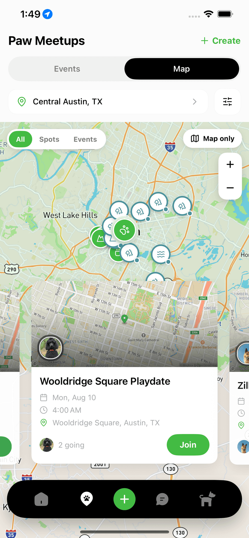 Paw Social meetups map